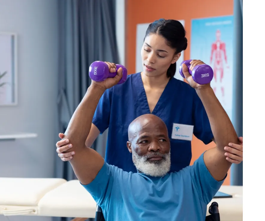 Physiotherapist helping patient stretch